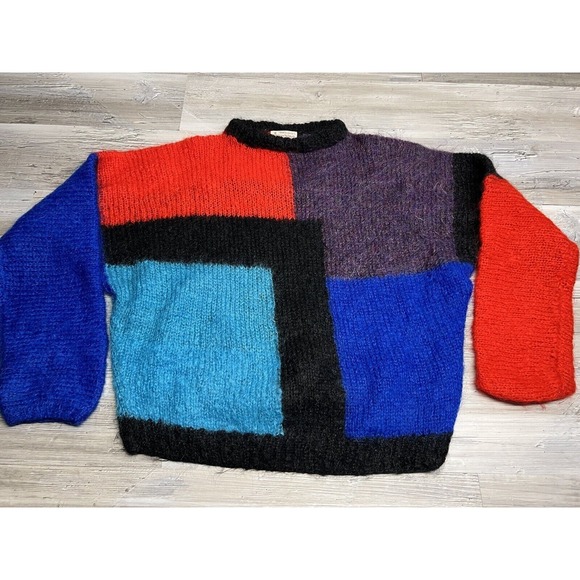 Vintage Color Block Mohair Sweater Royal Mile Edinburgh Hand Knit‎ Neva McIntosh